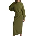 thumbnail image 1 of Two Piece Solid Soft Set for Women Long Sleeve Mock Neck Long Skirt Knitted Outfits Olive Green M, 1 of 9