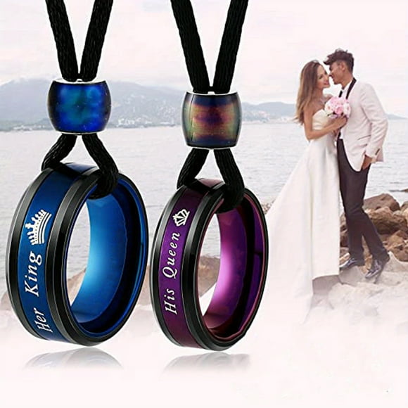 Two-Piece Stainless Steel Necklace Set - Colorful Couple Ring Pendant Necklace with Promise Symbolism - Romantic Gift for Him and Her,2