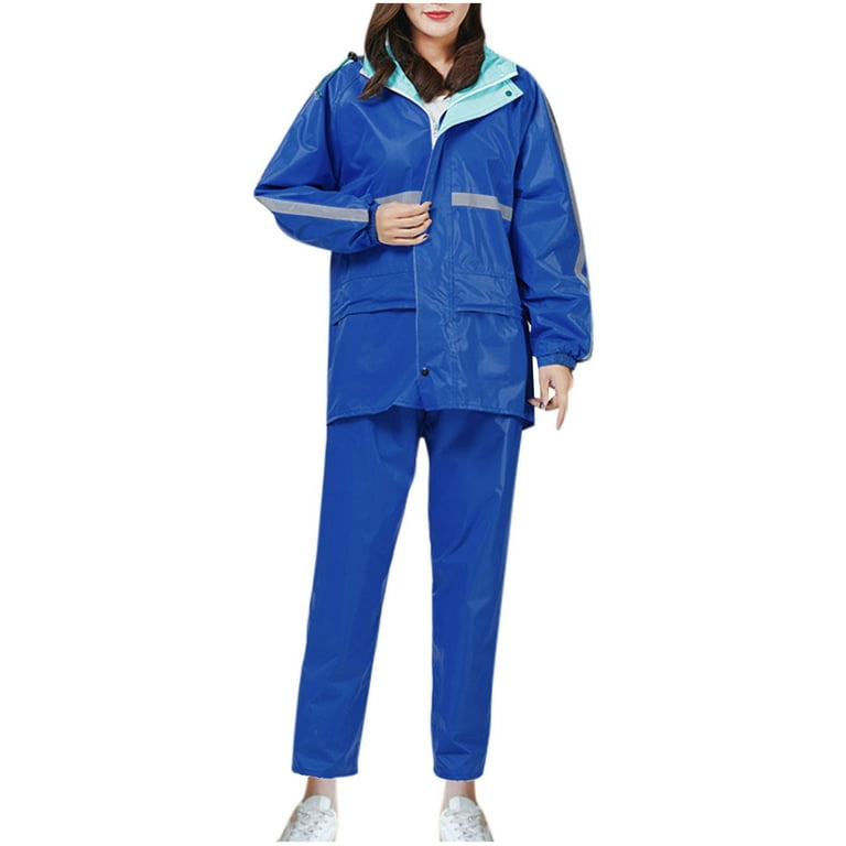 Two Piece Suit Sets Rain Suit for Men Women Water Proof Rain Coats with Reflective Strip Rain Coats with Hood Rain Pants 2 Piece Rain Gear S 48 Blue XL Walmart