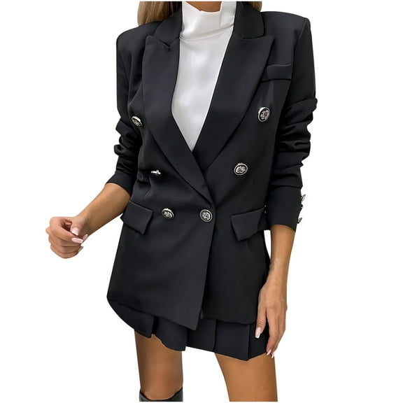 Two Piece Summer Outfit Womens Suits 2 Piece Set Clothing Set Female Long Sleeve Blazer Sets Notched Lapel Neck Business Suit Sets Cargo Pant Style S_890 Women's Tracksuits Black L