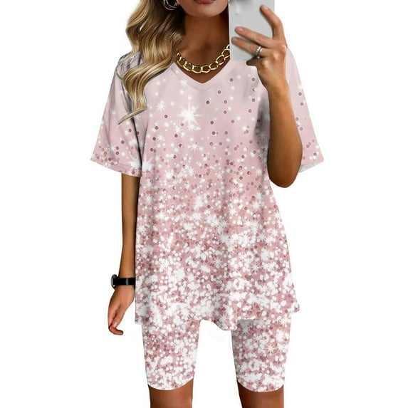 Two Piece Summer Sets Plus Size Women Casual Summer V Neck Short SleeveTops And Short Pants Suit 2 Piece Beach Outfits for Women