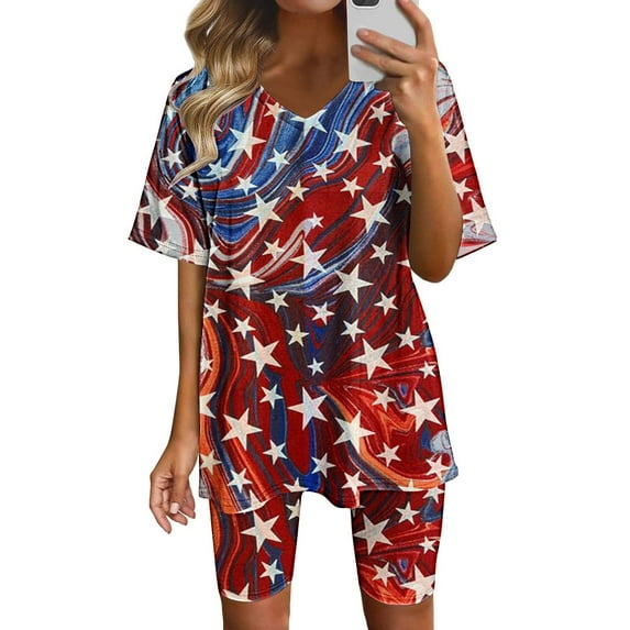 Two Piece Summer Sets Plus Size Women's Short Sleeve V-neck Tops Shorts Comfortable Homewear Two-piece Suit Sets 2 Piece Beach Outfits for Women