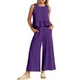 thumbnail image 1 of Two Piece Summer Sets Sleeveless Solid Color Comfy Lounge Set Round Neck button Back Loose Workout Set Casual Lightweight Suspender Trendy Pajama Sets With Pocket（Purple,XL）, 1 of 8