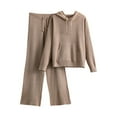 thumbnail image 1 of Two Piece Sweater Lounge Set for Women Long Sleeve Solid Hoodie with Pocket Pant Ribbed Knit Outwear Khaki Free Size, 1 of 9