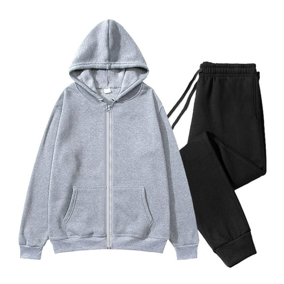 Two Piece Sweatshirt Set for Men Solid Zip Up Hooded Fall Winter Outfits Long Tapered Pants Oversized Loose Sweatshirts Coat Soft Jogger Sets