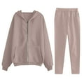 thumbnail image 1 of Two Piece Sweatshirt Sets for Women Solid Zip Up Hoodies Fall Winter Outfits Long Sleeve Pants Loose Fit Sweatshirts Soft Jogger Set Loungewear, 1 of 4