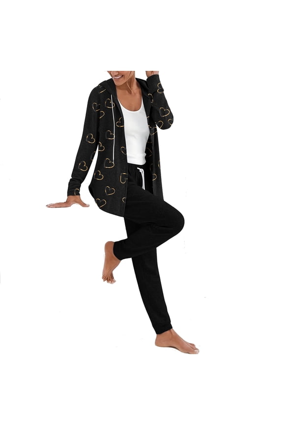 Two Piece Sweatsuit Sets for Women Long Sleeve Zip Up Hooded Jacket Jogging Pants Fall Casual Loose Lounge Tracksuit Sets, Black, S