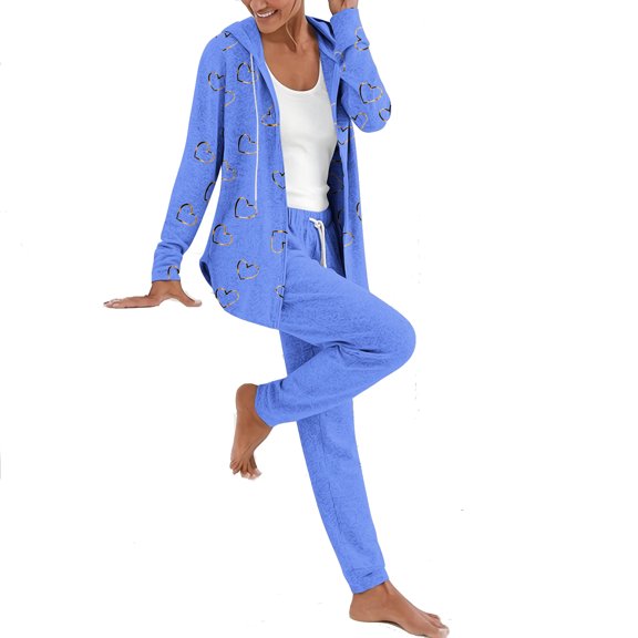 Two Piece Sweatsuit Sets for Women Long Sleeve Zip Up Hooded Jacket Jogging Pants Fall Casual Loose Lounge Tracksuit Sets, Blue, M