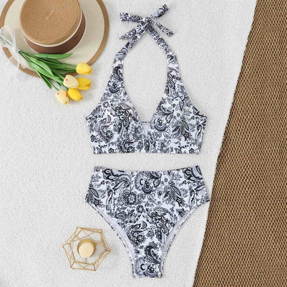 Two Piece Swimsuit for Women, 2 Piece Bathing Suits for Women, Womens Tummy Control Bathing Suits Modest High Waisted Bikini Sets Cute Halter 2 Piece Swim Suit 2026, Black L