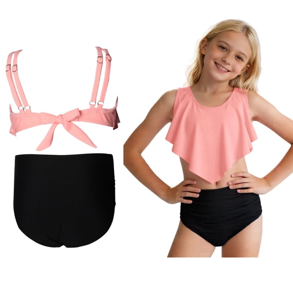 Two Piece Swimsuit for Kids Girls Ruffled Swimsuit with Chest Pad Bathing Suits for Kids Girls 6-7 Years