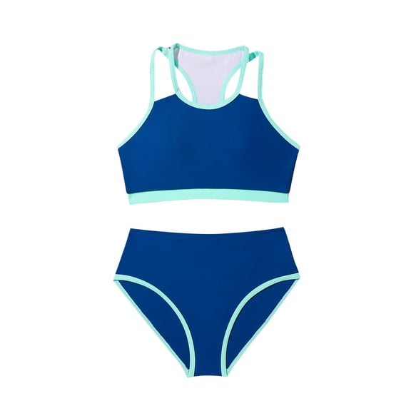 Two Piece Swimsuit for Teen Girls Colorblock Racer Back Bikini Top Thong Bathing Suit Swimwear 8-13 Y