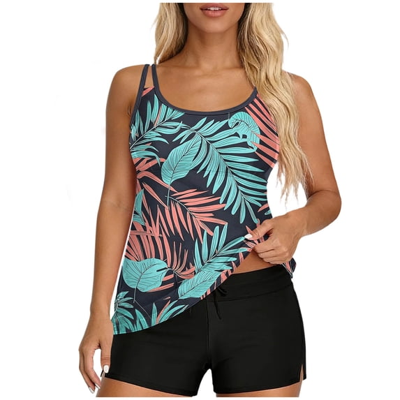 Two Piece Swimsuit for Women Loose Fit Adjustable Straps Tank Top with Boyshort Tummy Control Bathing Suits Modest Swimwear