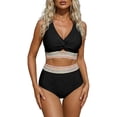 thumbnail image 1 of Two Piece Swimsuits High Waist Bikini Tied Side Tankini With Push Up Padding/Black/L, 1 of 5