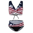 thumbnail image 1 of Two Piece Swimsuits for Women American Flag Print Swimsuit Criss Cross Lacce Up Swimsuit Front Twist High Waist Bikini, 1 of 7