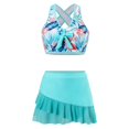 thumbnail image 1 of Two Piece Swimsuits for Women Back Criss Cross Swimwear Leaf Print Bathing Suit Tummy Control Skirt Ruffled Swimdress, 1 of 9