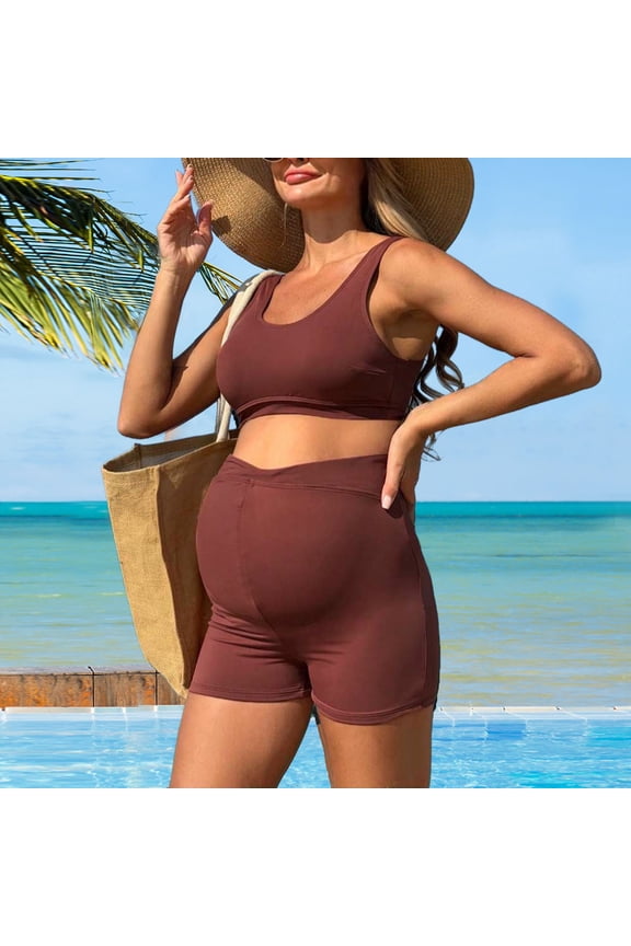 Two Piece Swimsuits for Maternity Women Push Up Seamless Bra Over the Belly Stretchy Breathable Bottom for Beachwear