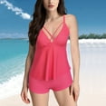 thumbnail image 1 of Two Piece Swimsuits for Women Xunlbb Women's Solid Color Fashion Sexy V-neck Suspenders Backless Bikinis Sets Swim Top with Shorts, Size S-5XL, 1 of 8