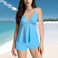 thumbnail image 1 of Two Piece Swimsuits for Women Xunlbb Women's Solid Color Fashion Sexy V-neck Suspenders Backless Bikinis Sets Swim Top with Shorts, Size S-5XL, 1 of 8