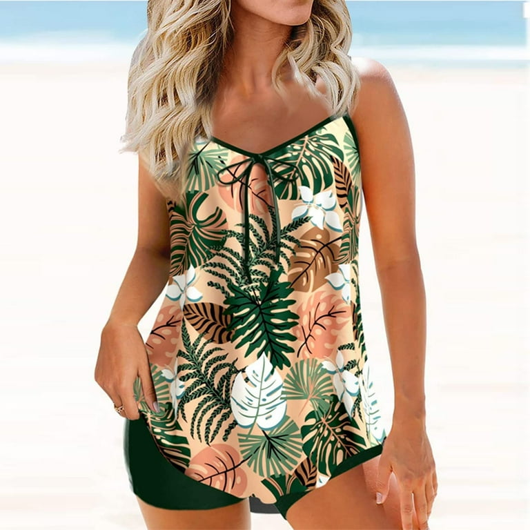  Tankini Bathing Suit For Women Two Piece,Swimsuit Women Tankini  Print Strappy Back Tankini Bathing Suits for Women with Shorts 2 Piece  Swimwear for Women Bikini Tops For Women Small Bust 