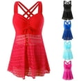 thumbnail image 1 of Two Piece Tankini Bathing Suits for Women Plus Size Flowy Swimwear Tummy Control Swim Dress with Boyshorts Swimsuits,  Rose red XXL, 1 of 8