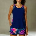 thumbnail image 1 of Two Piece Tankini Set for Summer Modest Swimsuits Tummy Control Bathing Suit Floral Printed Swim Tops and Shorts Dark Blue A XXL, 1 of 7