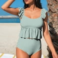 thumbnail image 1 of Two Piece Tankini Sets for Women Built-in Bra Striped Printed Ruffle Bathing Suits High Waisted Swimsuits Tummy Control Modest Flounce Swimwear, 1 of 7
