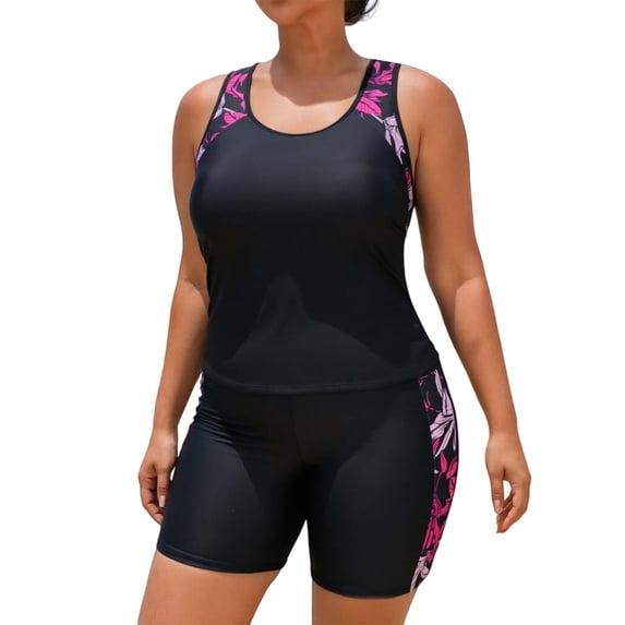 Two Piece Tankini Swimsuits for Women Athletic Swim Tankini Loose Fit Swimsuit Sporty Swimsuits Plus Size Tankinis Flowy Tankini Tops Womens Plus Size Bathing Suit Swimming Shirts Pink 2XL