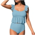 thumbnail image 1 of Two Piece Tankini Swimsuits for Women 2026 Square Neck Ruffle Cap Sleeve Bathing Suits Swim Suits with High Waisted Briefs, 1 of 5