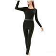 thumbnail image 1 of Two Piece Thermal Underwear for Women Long Sleeve Crewneck Shirt Leggings Base Layer Set Black XL, 1 of 5