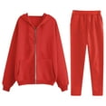 thumbnail image 1 of Two Piece Track Suits for Women Full-Zip Hoodie Jacket and Sweatpants Joggers Sets Sweatsuits Cotton Sportswear (XL, Red), 1 of 4
