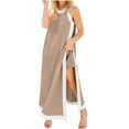 thumbnail image 1 of Two Piece Tracksuit 2 Piece Sets for Women Sleeveless Maxi Dress Matching Shorts Color Block Loose Long Tops Travel Outfits Khaki XL, 1 of 9