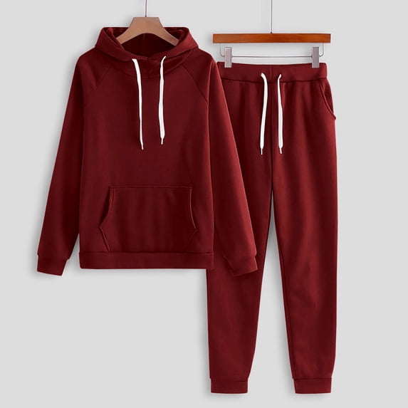 Two Piece Tracksuit Loungewear Set Women Raglan Sleeve Hooded Sweatshirt Drawstring Jogger Pants Soft Comfortable Casual Sweatsuit Outfit Wine 3XL