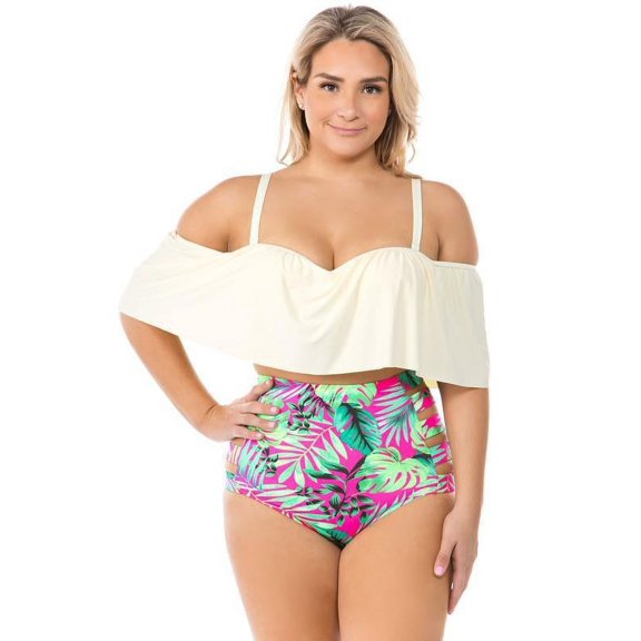 Two Piece Tropical Off The Shoulder Bikini