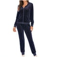 thumbnail image 1 of Two Piece Velvet Tracksuits, Zip Up Hoodie Jacket and Pant Sets for Women Joggers Outfits Sweatsuit Sports Loungewear (XX-Large, Navy), 1 of 5