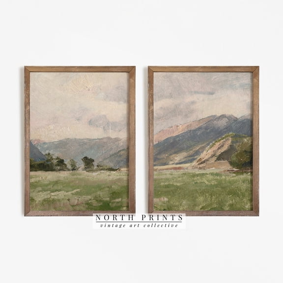 Two Piece Vintage Landscape Split Panel Wall Art Set 2 Stretched Canvas 8x12