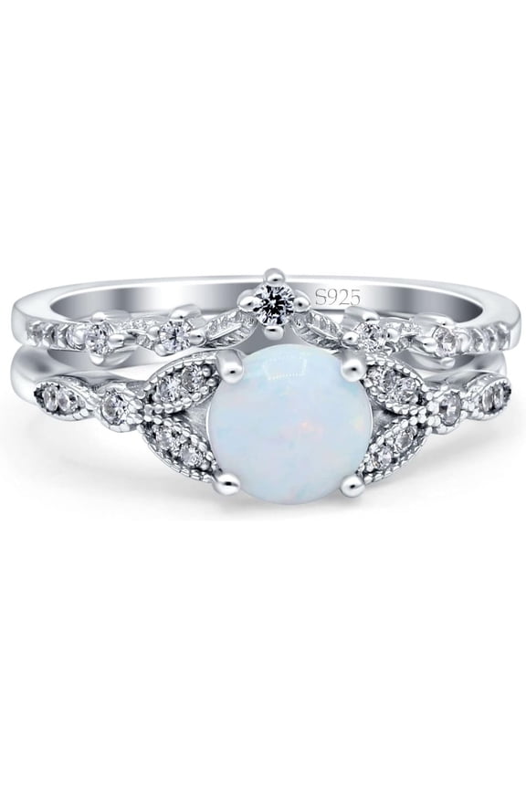 Two Piece Vintage Ring Created White Opal White Tone 925 Sterling Silver, Size 10