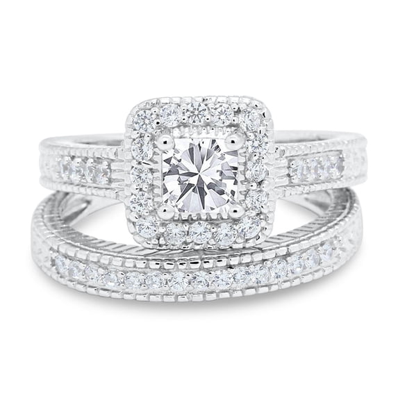 Two Piece Vintage Style Princess Cut Ring CZ 925 Sterling Silver Size 10