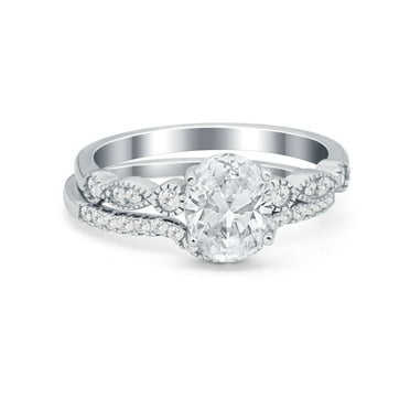 Two Piece Band Set Wedding Round Ring CZ 925 Sterling Silver Size 7