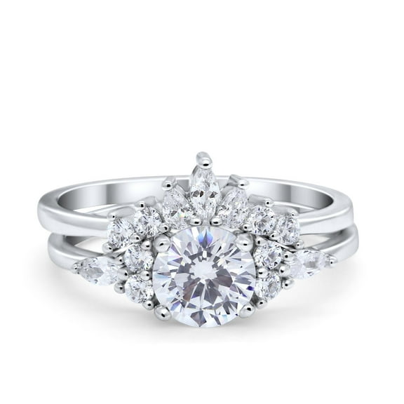 Two Piece Wedding Ring Round CZ 925 Sterling Silver Size 5