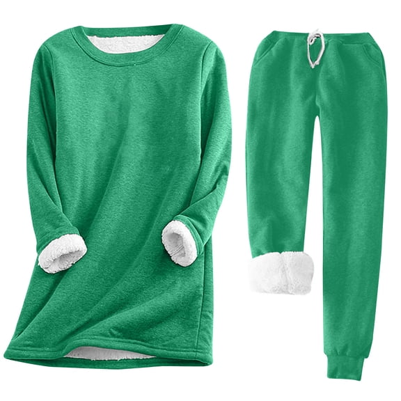 Two Piece Winter Outfits for Women, Sherpa Fleece Lined Womens Crewneck Tunic Sweater Tops and Jogger Pant Sets (4-5 Years, Green)
