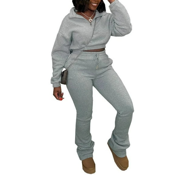 Two-Piece Women’s Fleece-Lined Half-Zip Mock Neck Tracksuit Set, Waist-Cinched Sweatshirt and Drawstring Pants, Warm Cozy Casual Lounge Outfit for Daily Wear