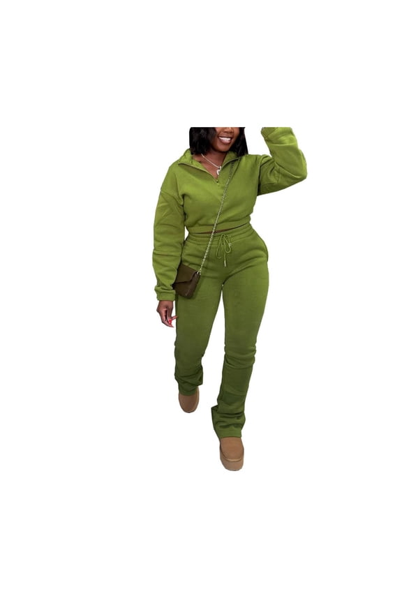 Two-Piece Women’s Fleece-Lined Half-Zip Mock Neck Tracksuit Set, Waist-Cinched Sweatshirt and Drawstring Pants, Warm Cozy Casual Lounge Outfit for Daily Wear