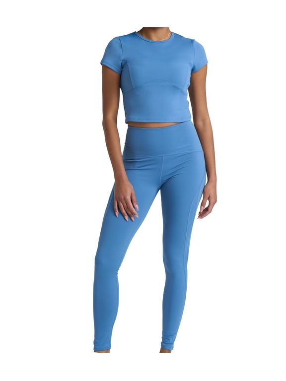 Two Piece Workout Set for Women High Waist Leggings and Short Sleeve Athletic Tops Matching Pilates Gym Sets Yoga Outfits