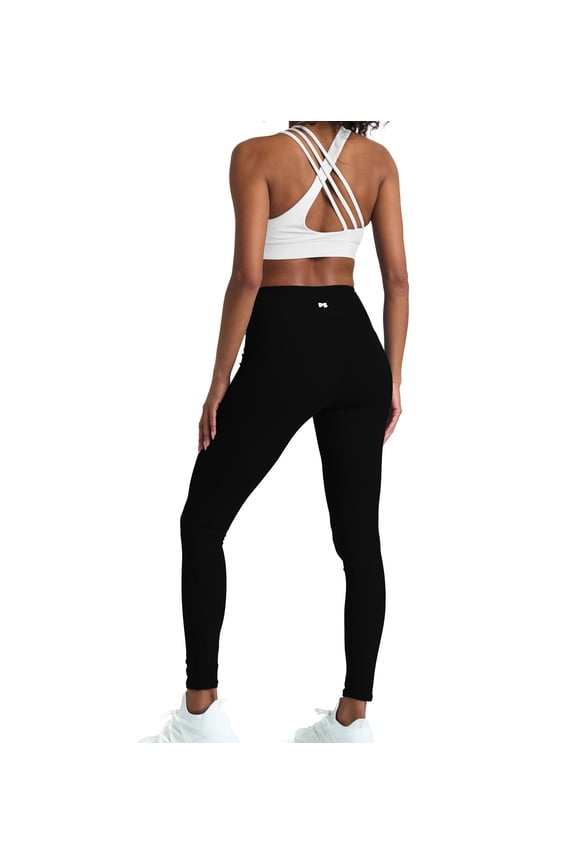 Two Piece Workout Set for Women High Waist Leggings and Strappy Sports Criss-Cross Bra, Black & White / X-Large