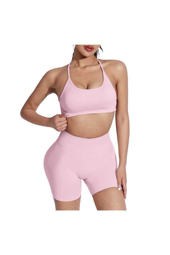 Two Piece Workout Sets For Women Tank Top Matching High Waist Booty Lifting Shorts Gym Yoga Active Wear Outfits Bra Tank Tops Sports Bra Gym Clothes Sets (M,Pink)