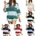 thumbnail image 1 of Two Piece Workout Sets for Women Summer Outfits Striped Quarter Zip Matching Lounge Set Going Out Top and Shorts, 1 of 10