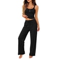 thumbnail image 1 of Two Piece of Workouts Outfits Plus Size Solid Color Lace Cami Trousers Set, 1 of 6