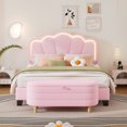 thumbnail image 1 of Two-Pieces Full Size Upholstered Flower-Shape, Bedroom Bed Sets with Elegant Flowers Headboard and LED Light Strip, Sherpa Fabric Platform Bed with Storage Ottoman, Pink, 1 of 9