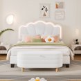 thumbnail image 1 of Two-Pieces Full Size Upholstered Flower-Shape, Bedroom Bed Sets with Elegant Flowers Headboard and LED Light Strip, Sherpa Fabric Platform Bed with Storage Ottoman, White, 1 of 9