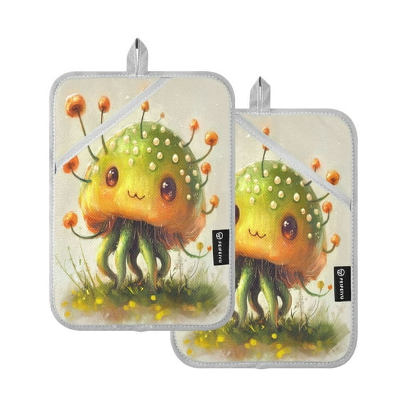 Two Pieces Of Square Heat Insulation Pad Oven Mitts 7x9.8 Inch Oven Microwave Kitchen Cooking Baking A Cartoon Octopus